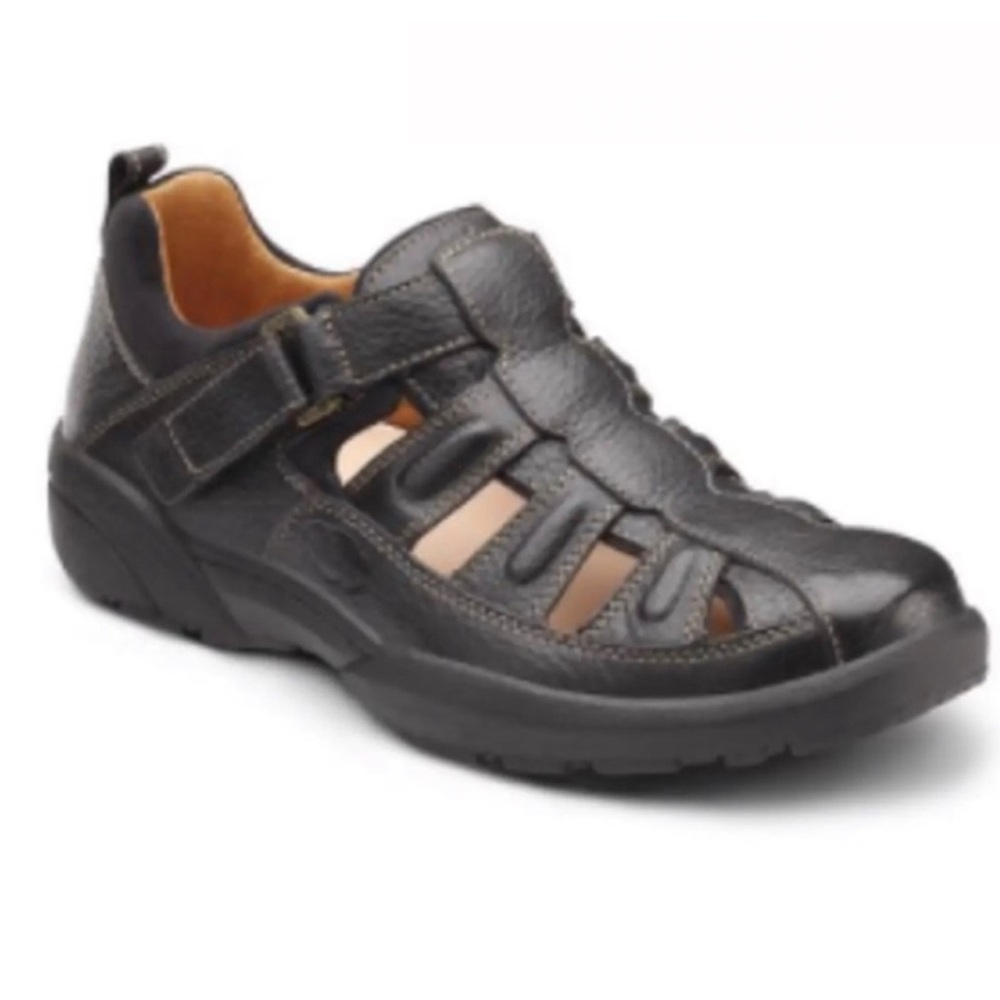 8M Men's Black Dr. Comfort Fisherman Men's Therapeutic Sandal Leather